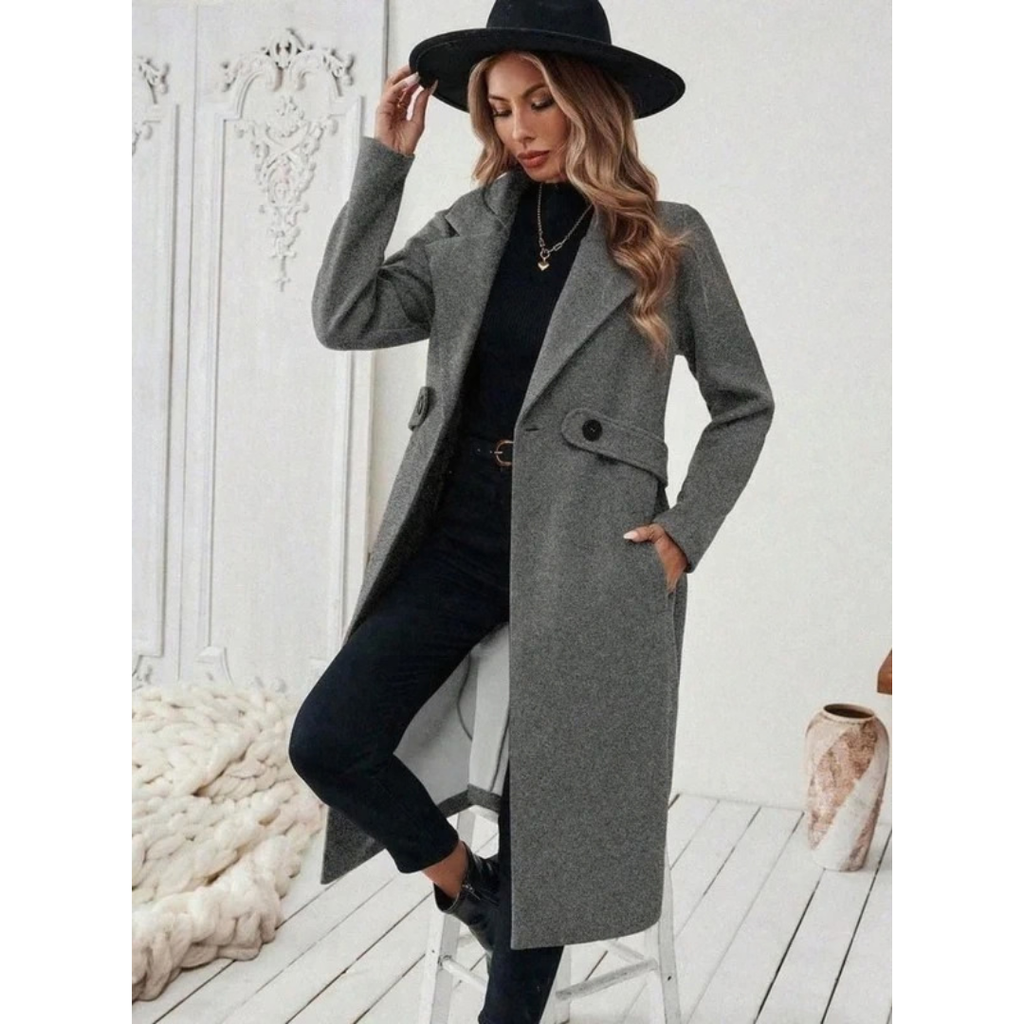Philomena | Damen Lange Winterjacke mit Revers und Schnitt