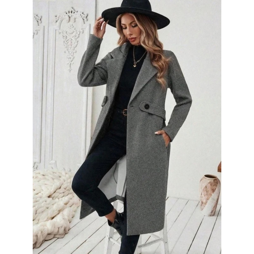 Philomena | Damen Lange Winterjacke mit Revers und Schnitt