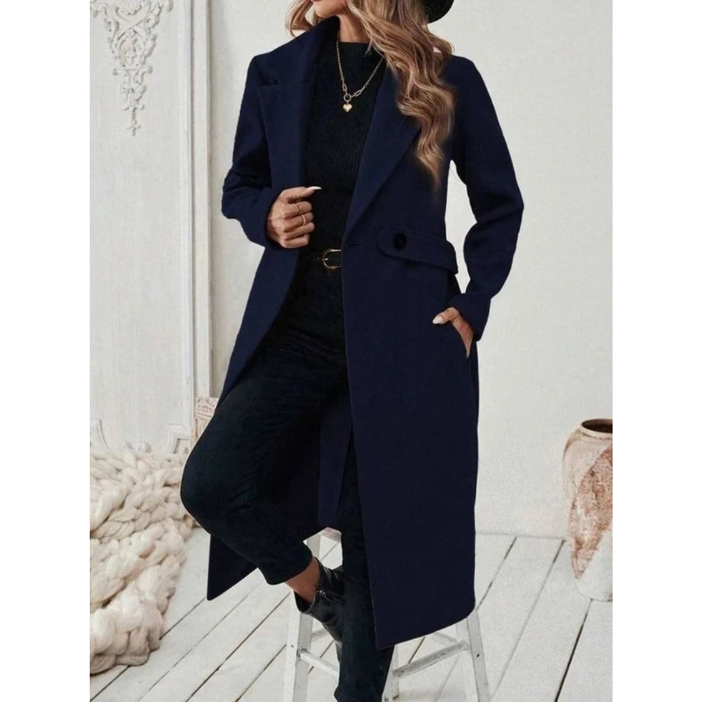 Philomena | Damen Lange Winterjacke mit Revers und Schnitt