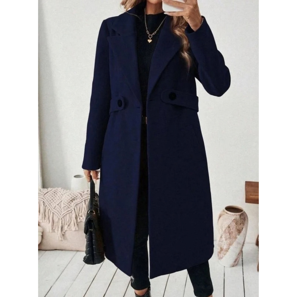 Philomena | Damen Lange Winterjacke mit Revers und Schnitt