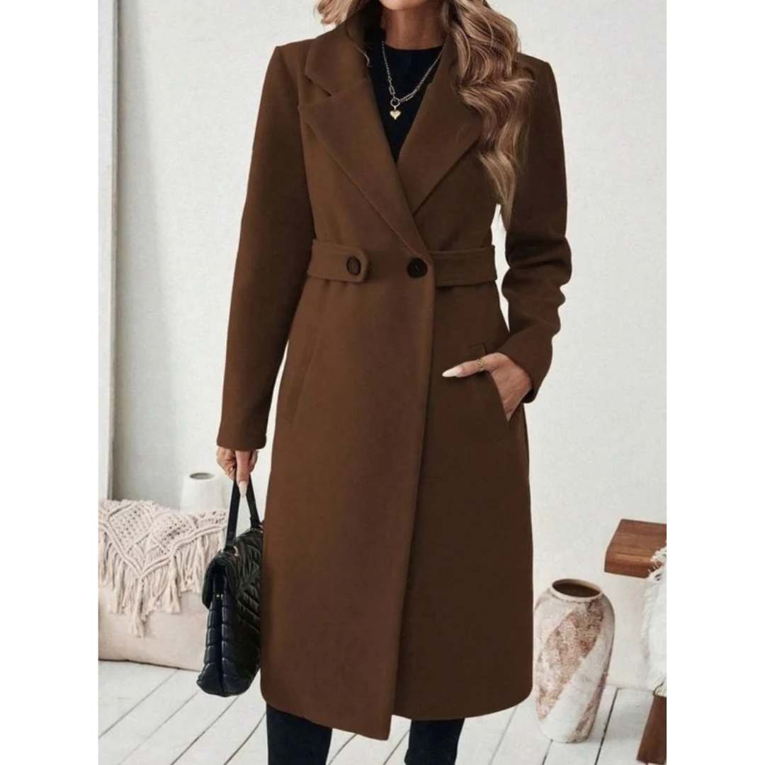 Philomena | Damen Lange Winterjacke mit Revers und Schnitt