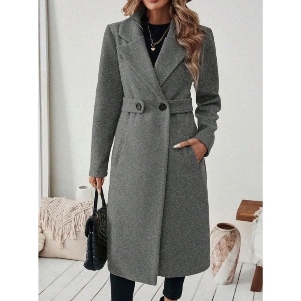 Philomena | Damen Lange Winterjacke mit Revers und Schnitt