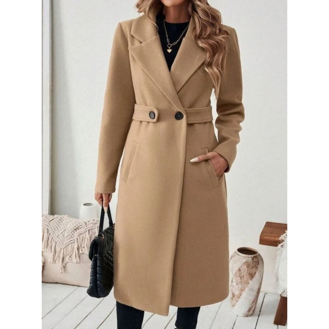 Philomena | Damen Lange Winterjacke mit Revers und Schnitt
