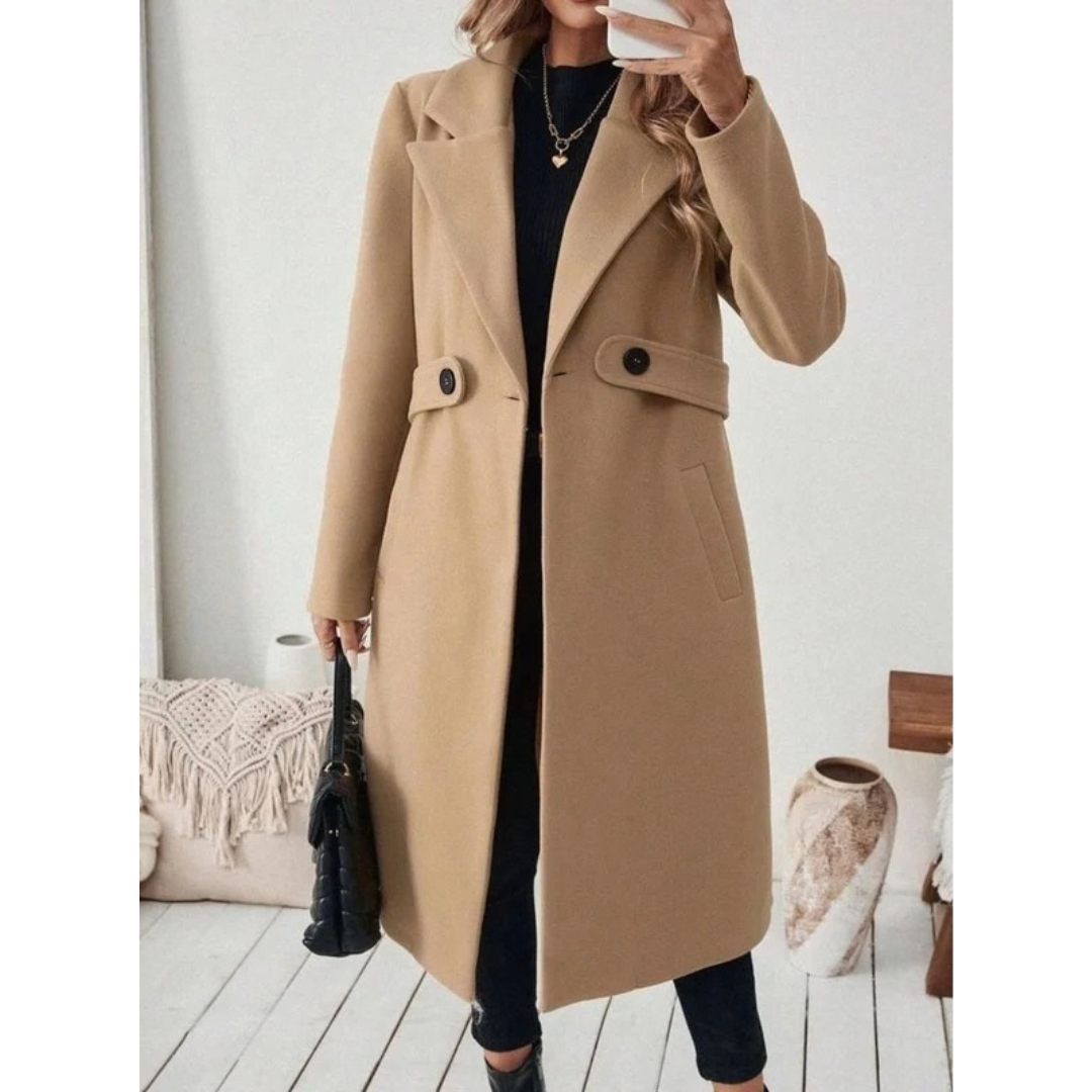 Philomena | Damen Lange Winterjacke mit Revers und Schnitt