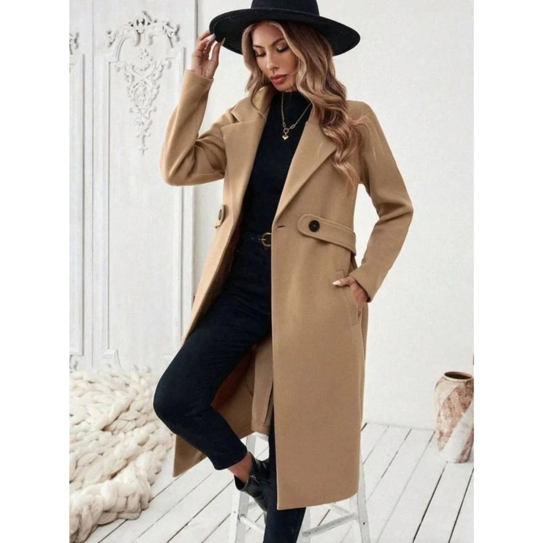 Philomena | Damen Lange Winterjacke mit Revers und Schnitt