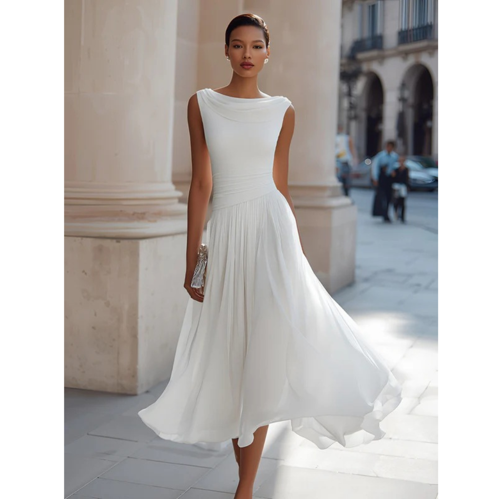 Pia | Damen Elegante Midikleid mit Plissee