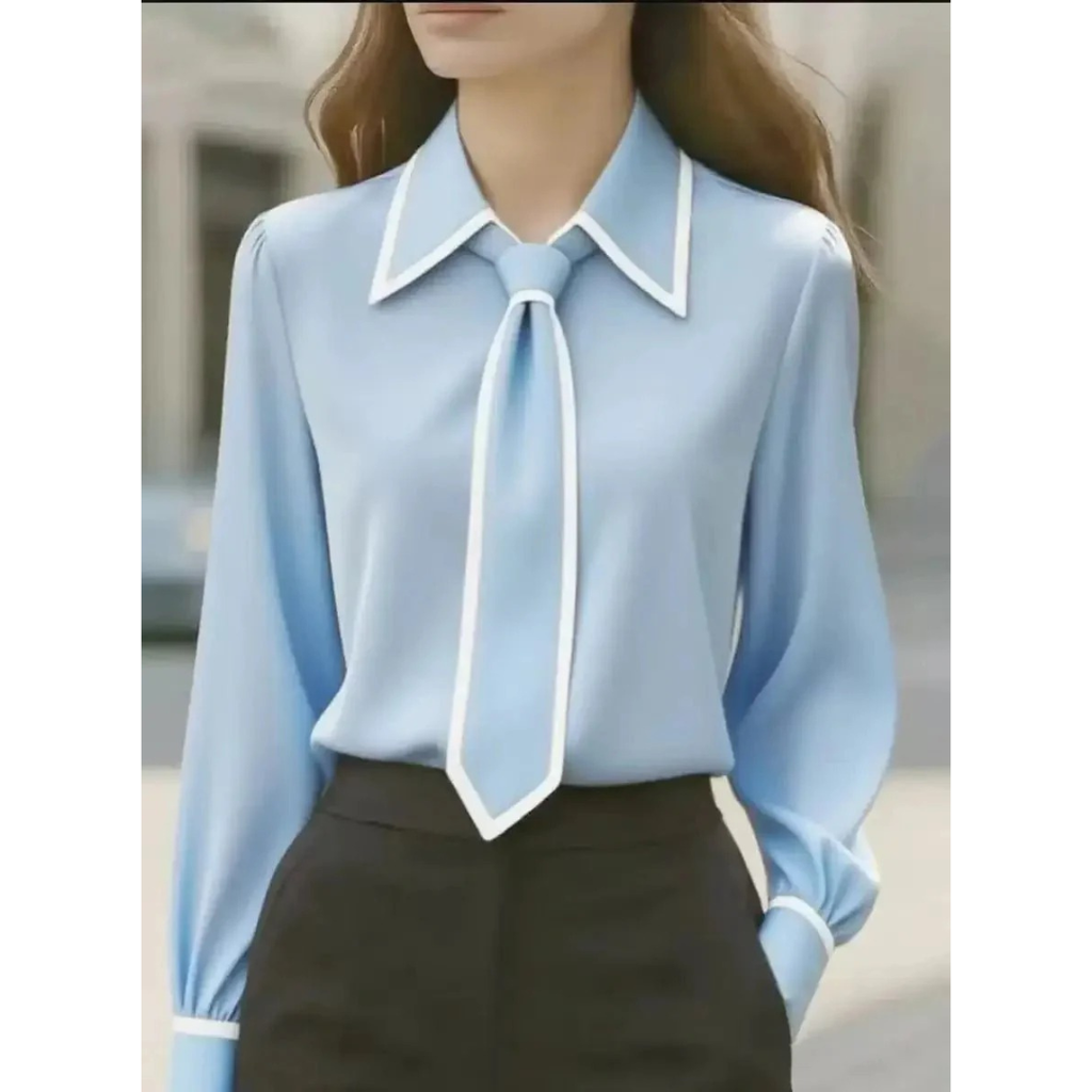 Pia | Damen Langarm Bluse Mit Krawatten-Detail