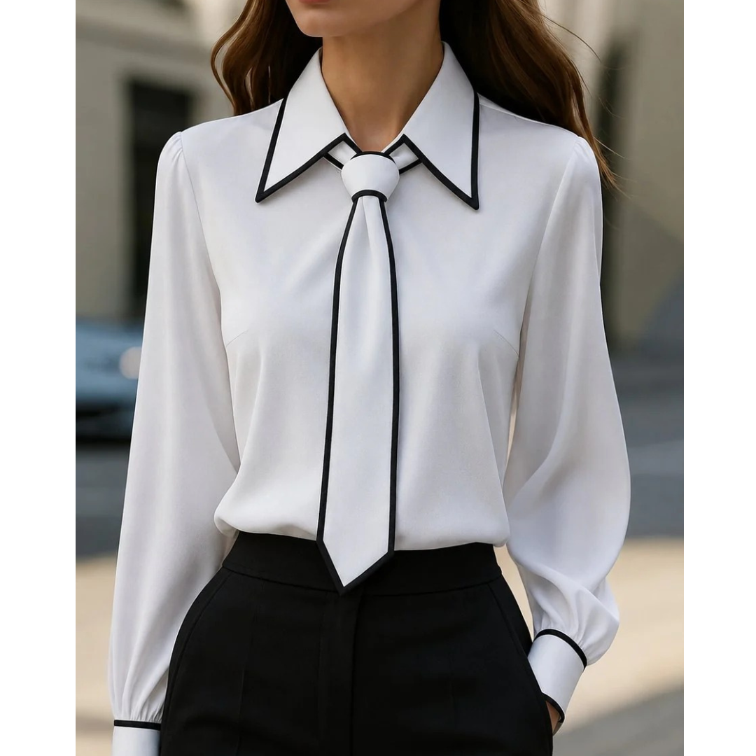 Pia | Damen Langarm Bluse Mit Krawatten-Detail