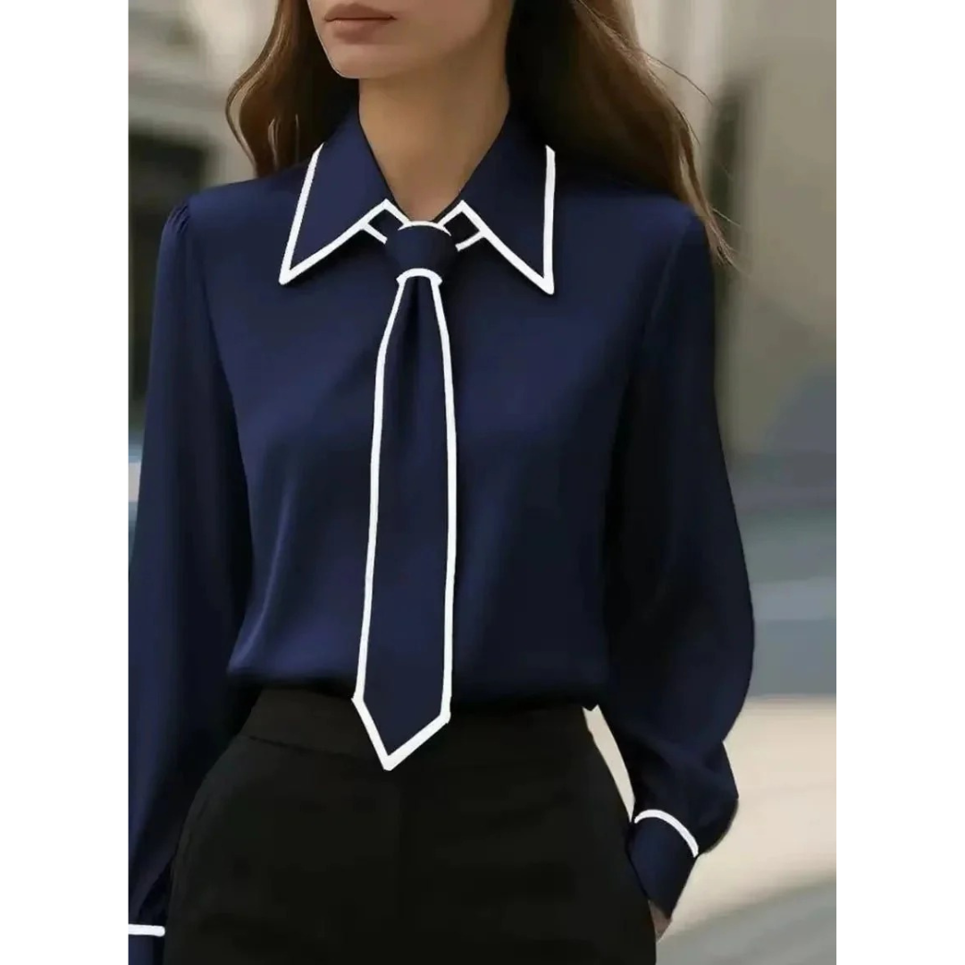 Pia | Damen Langarm Bluse Mit Krawatten-Detail