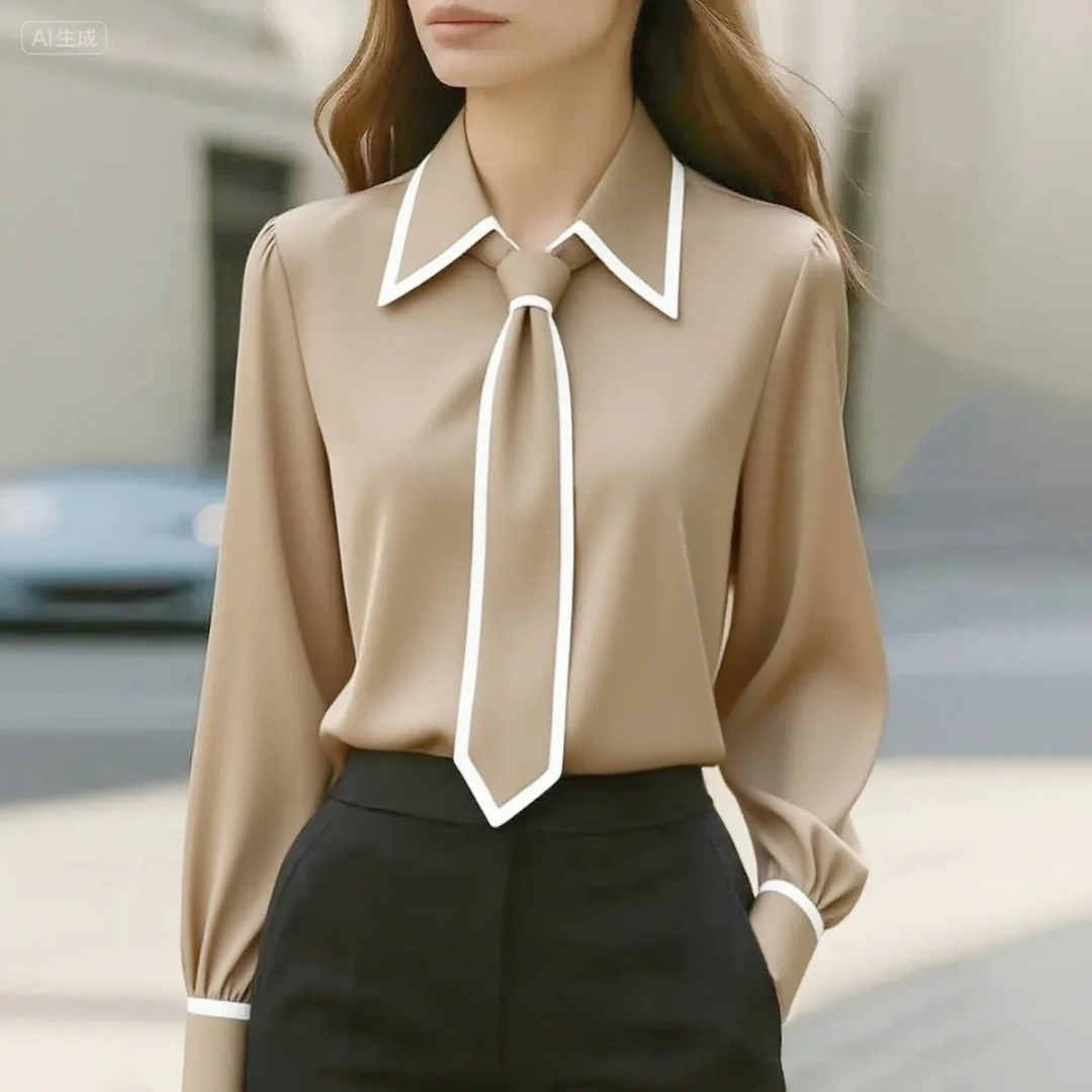 Pia | Damen Langarm Bluse Mit Krawatten-Detail