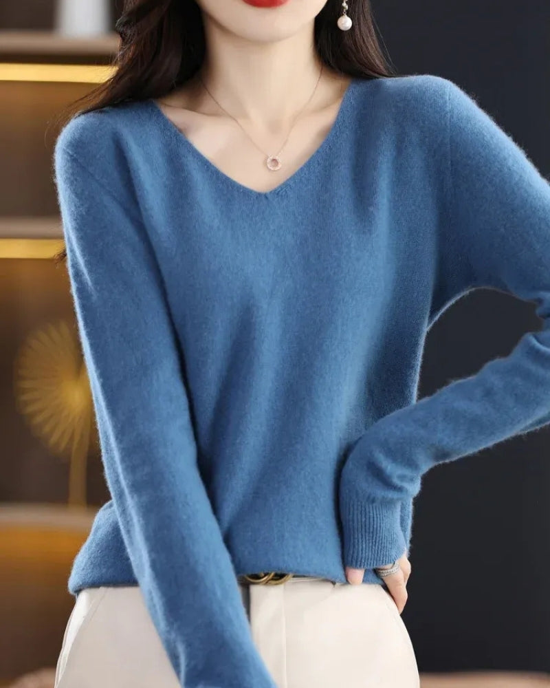 Pullover aus 100% Merinowolle mit V-Ausschnitt – Für Frühling und Sommer