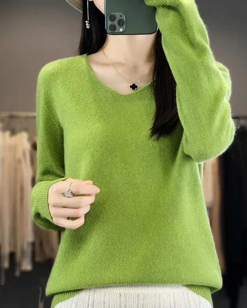 Pullover aus 100% Merinowolle mit V-Ausschnitt – Für Frühling und Sommer