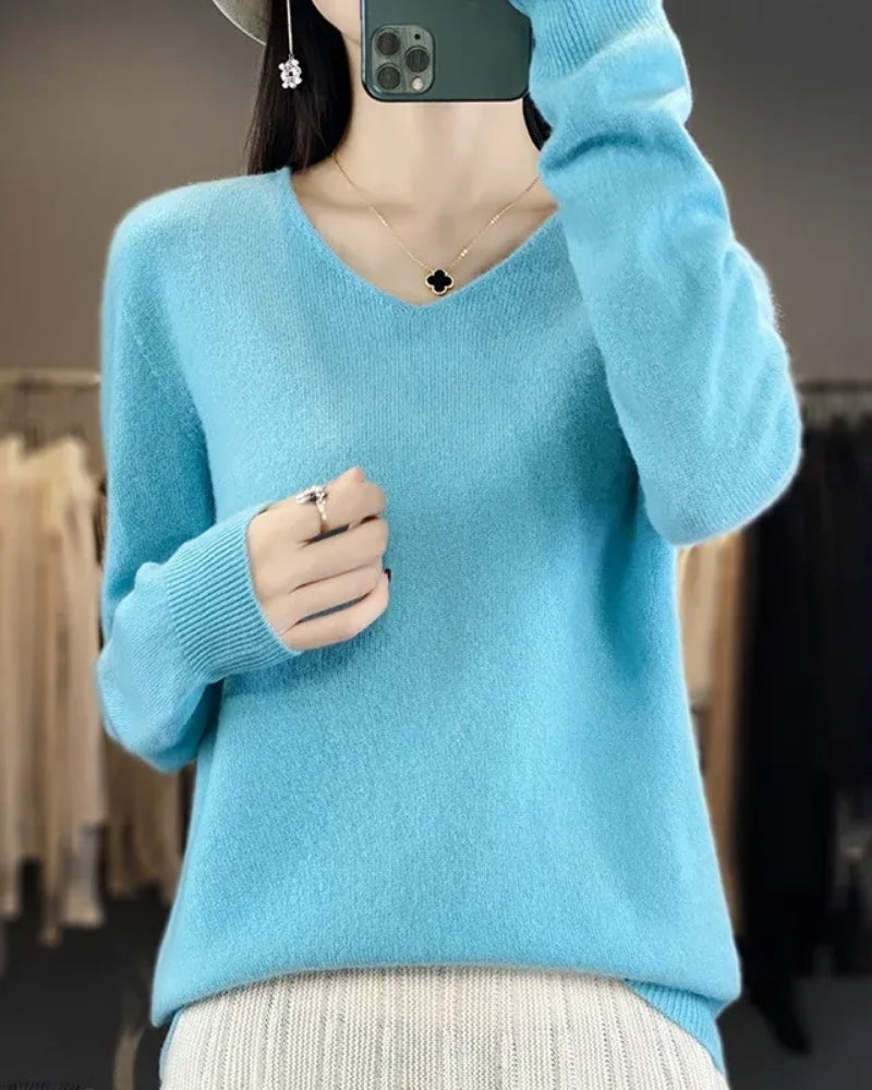 Pullover aus 100% Merinowolle mit V-Ausschnitt – Für Frühling und Sommer