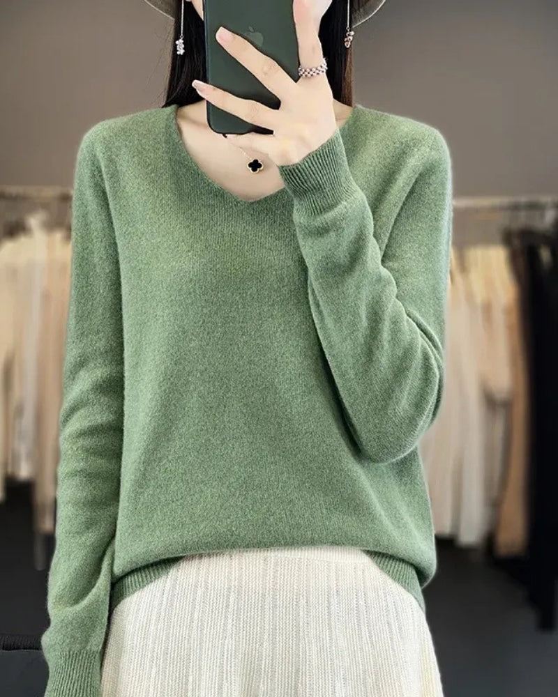 Pullover aus 100% Merinowolle mit V-Ausschnitt – Für Frühling und Sommer