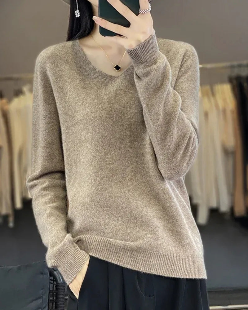 Pullover aus 100% Merinowolle mit V-Ausschnitt – Für Frühling und Sommer