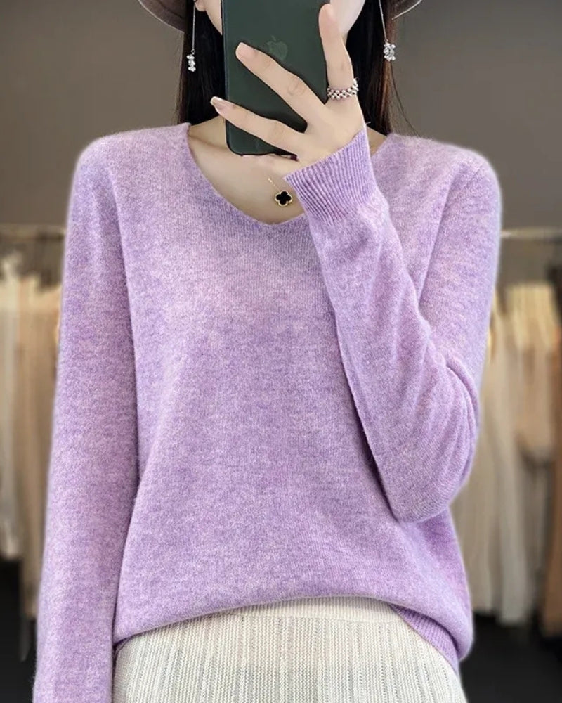 Pullover aus 100% Merinowolle mit V-Ausschnitt – Für Frühling und Sommer