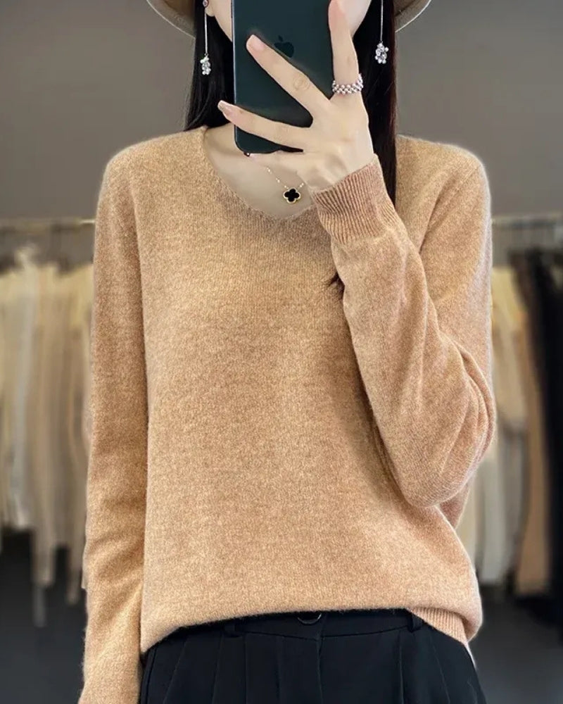 Pullover aus 100% Merinowolle mit V-Ausschnitt – Für Frühling und Sommer
