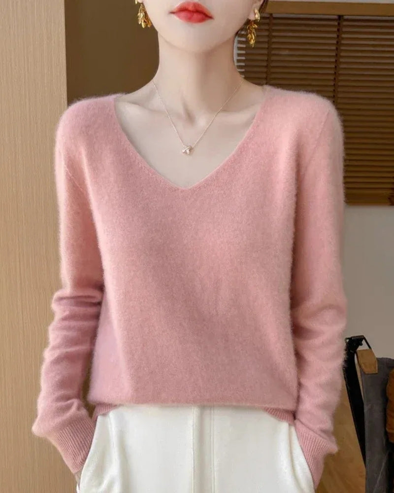 Pullover aus 100% Merinowolle mit V-Ausschnitt – Für Frühling und Sommer