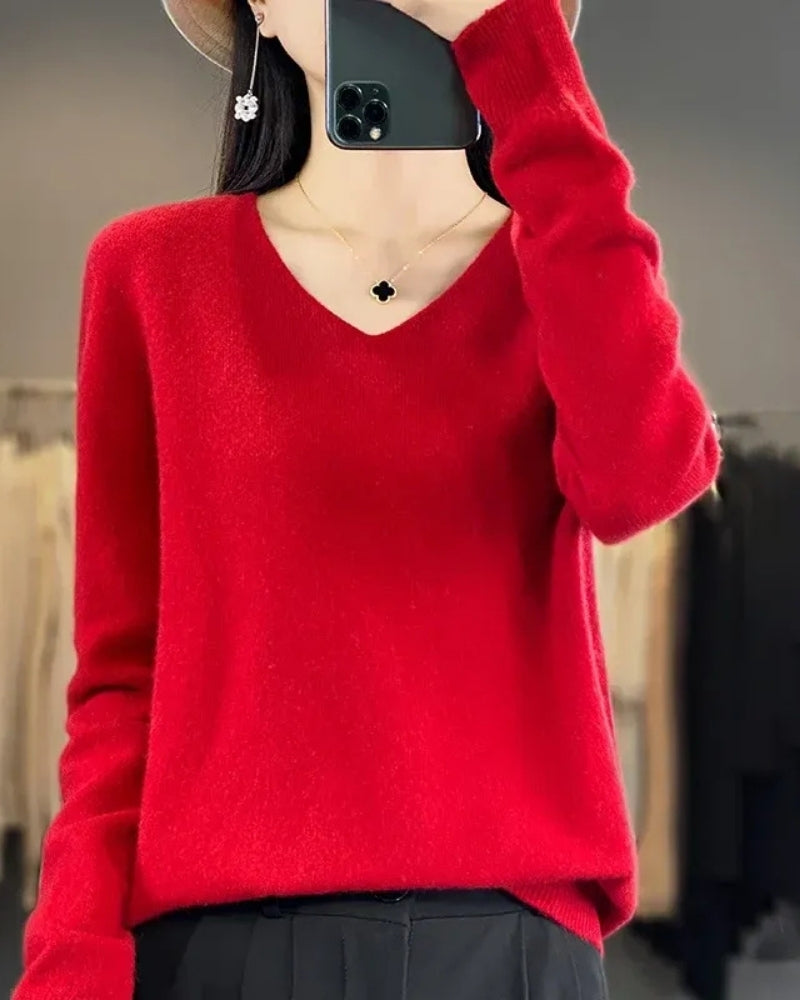 Pullover aus 100% Merinowolle mit V-Ausschnitt – Für Frühling und Sommer