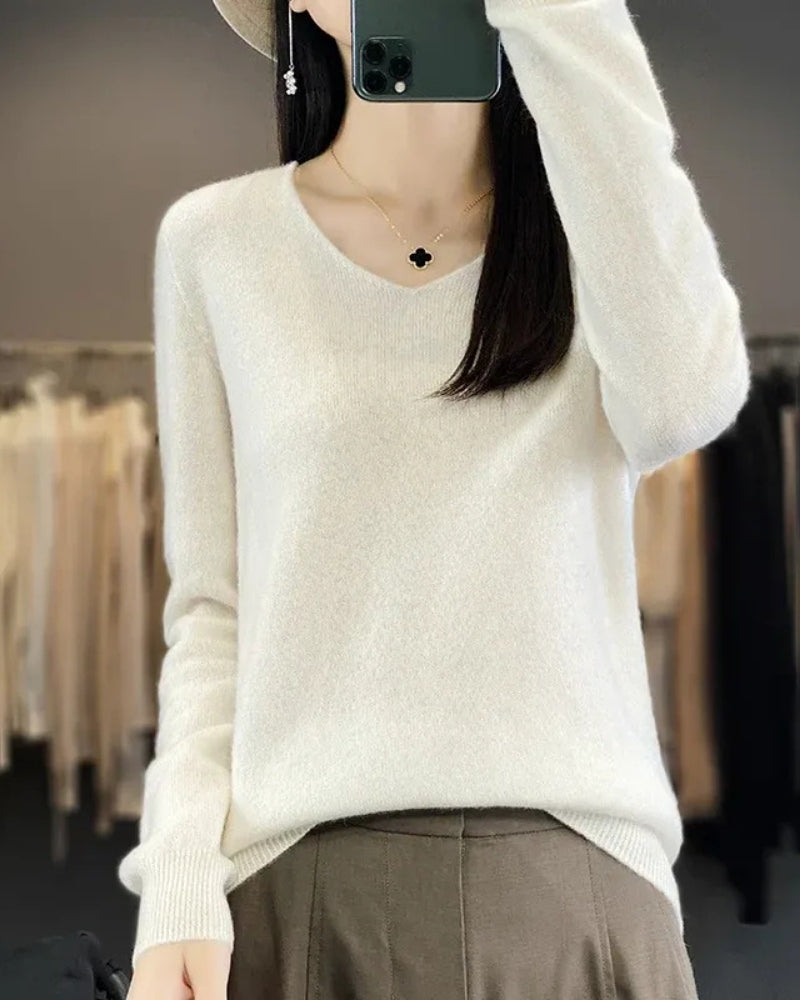 Pullover aus 100% Merinowolle mit V-Ausschnitt – Für Frühling und Sommer