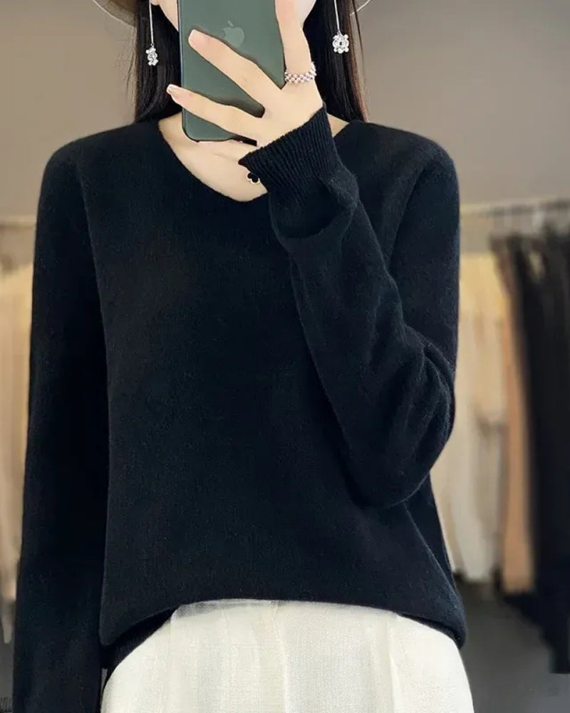Pullover aus 100% Merinowolle mit V-Ausschnitt – Für Frühling und Sommer