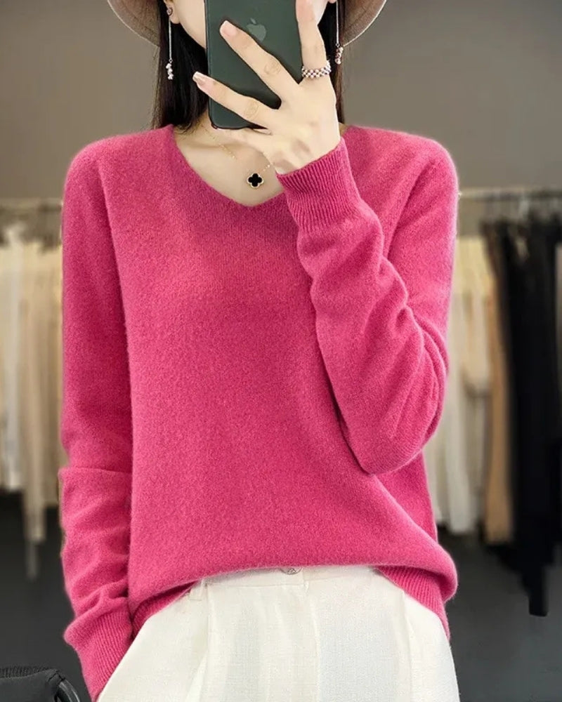 Pullover aus 100% Merinowolle mit V-Ausschnitt – Für Frühling und Sommer