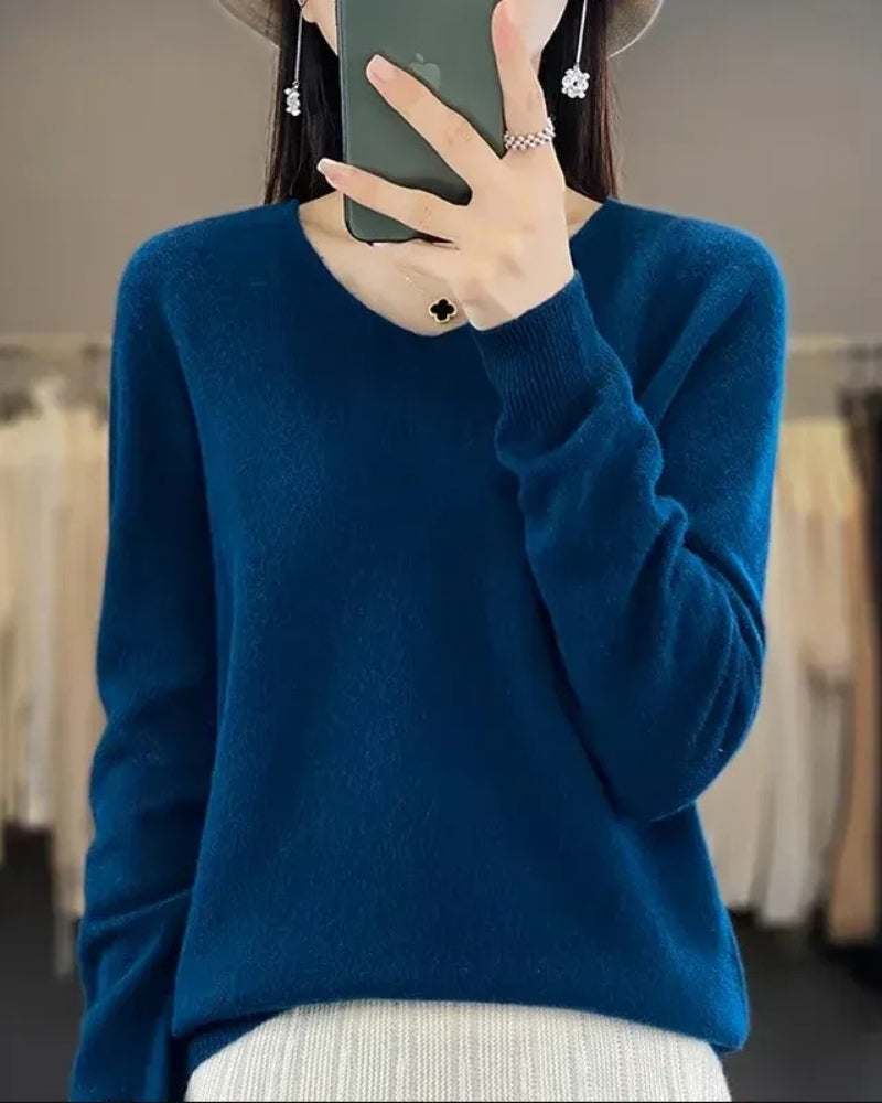 Pullover aus 100% Merinowolle mit V-Ausschnitt – Für Frühling und Sommer
