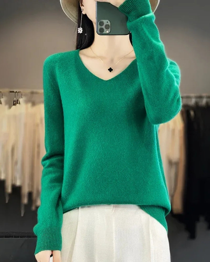 Pullover aus 100% Merinowolle mit V-Ausschnitt – Für Frühling und Sommer