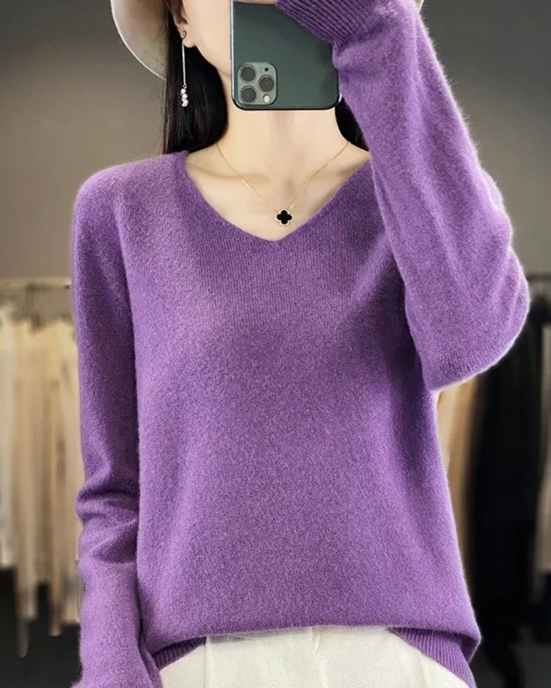 Pullover aus 100% Merinowolle mit V-Ausschnitt – Für Frühling und Sommer