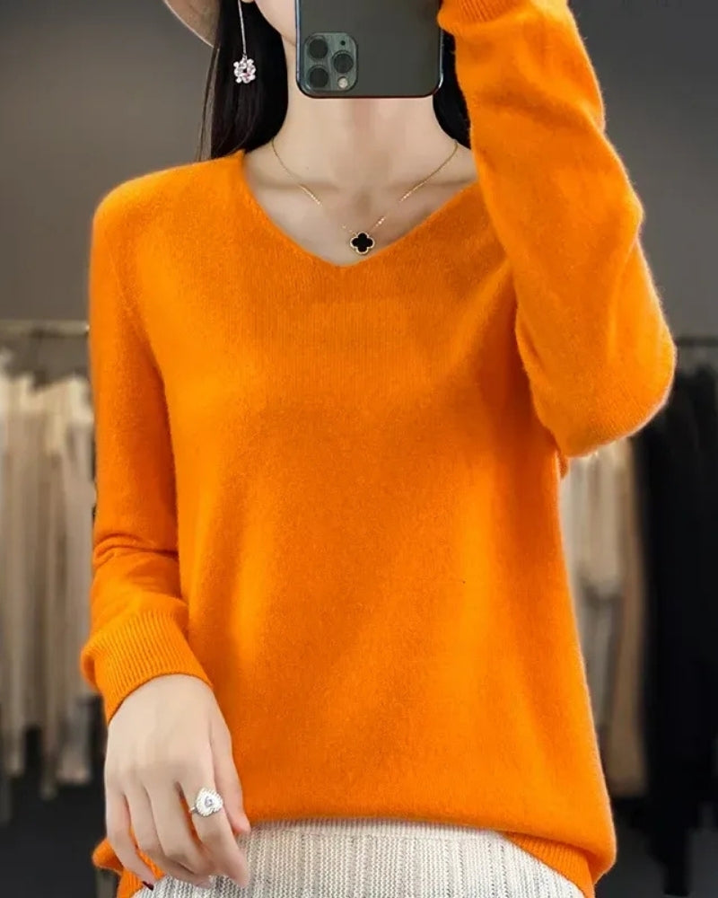 Pullover aus 100% Merinowolle mit V-Ausschnitt – Für Frühling und Sommer