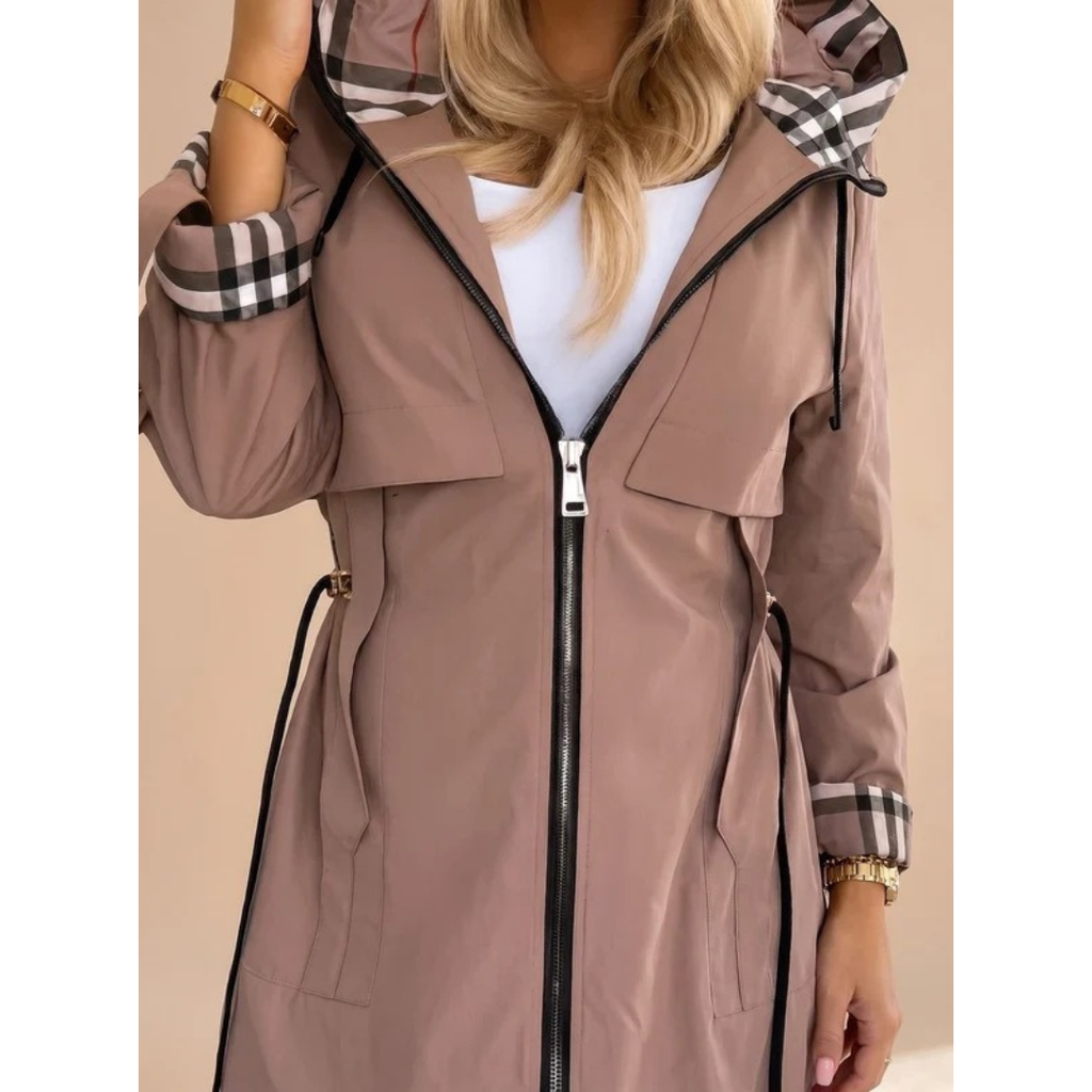 Rahel | Damen Regenjacke mit Kapuze, wasserdicht und Karomuster