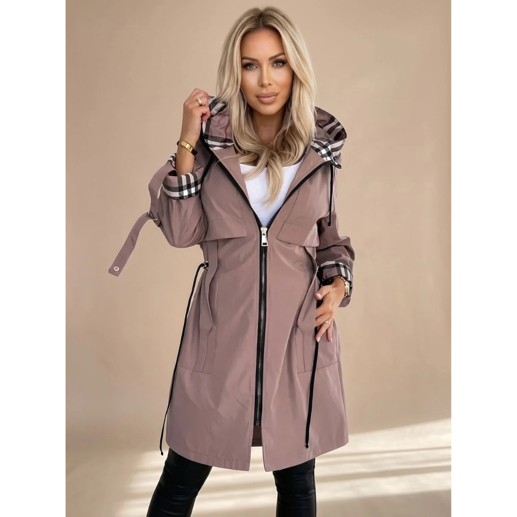 Rahel | Damen Regenjacke mit Kapuze, wasserdicht und Karomuster