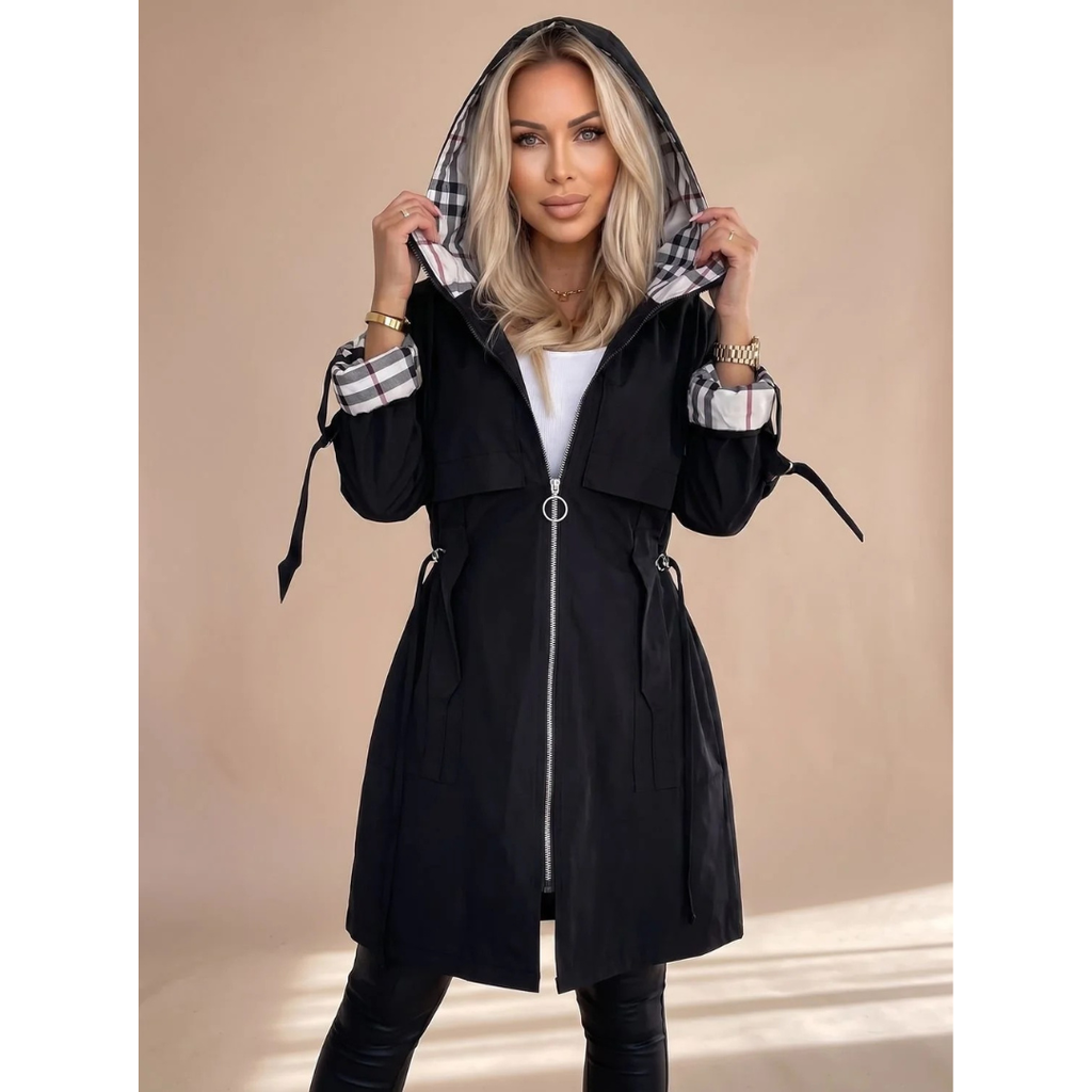 Rahel | Damen Regenjacke mit Kapuze, wasserdicht und Karomuster