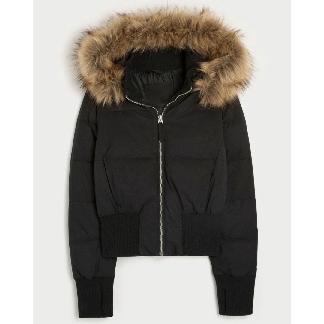 Regina | Damen Kurze Puffer Winterjacke mit Fell und Kapuze