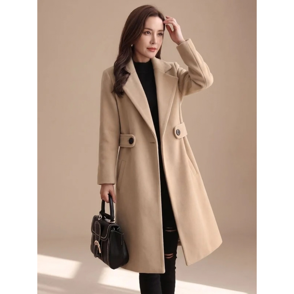 Renate | Damen Wollmantel mit Revers und langem Design