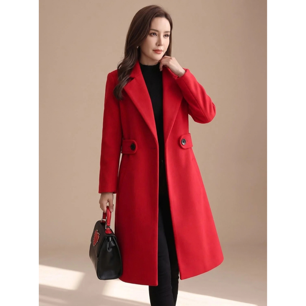 Renate | Damen Wollmantel mit Revers und langem Design