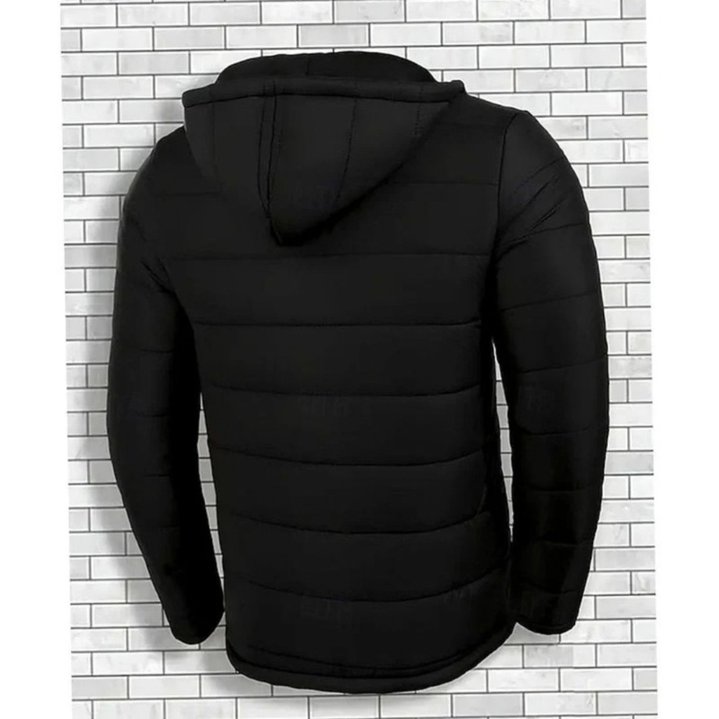 Robert | Herren Schwarze Winterjacke mit Kapuze und Puffer Design