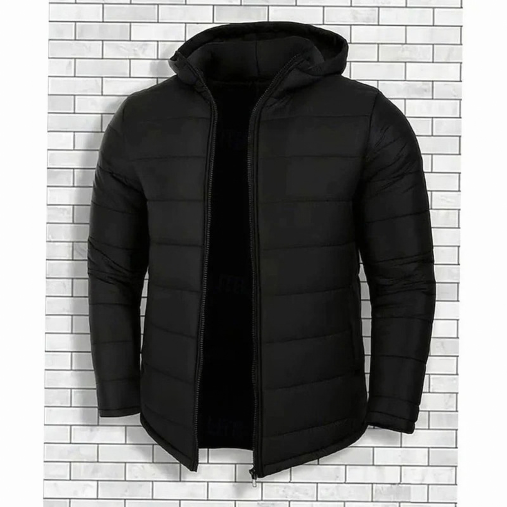 Robert | Herren Schwarze Winterjacke mit Kapuze und Puffer Design