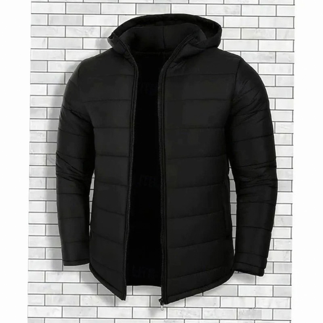 Robert | Herren Schwarze Winterjacke mit Kapuze und Puffer Design