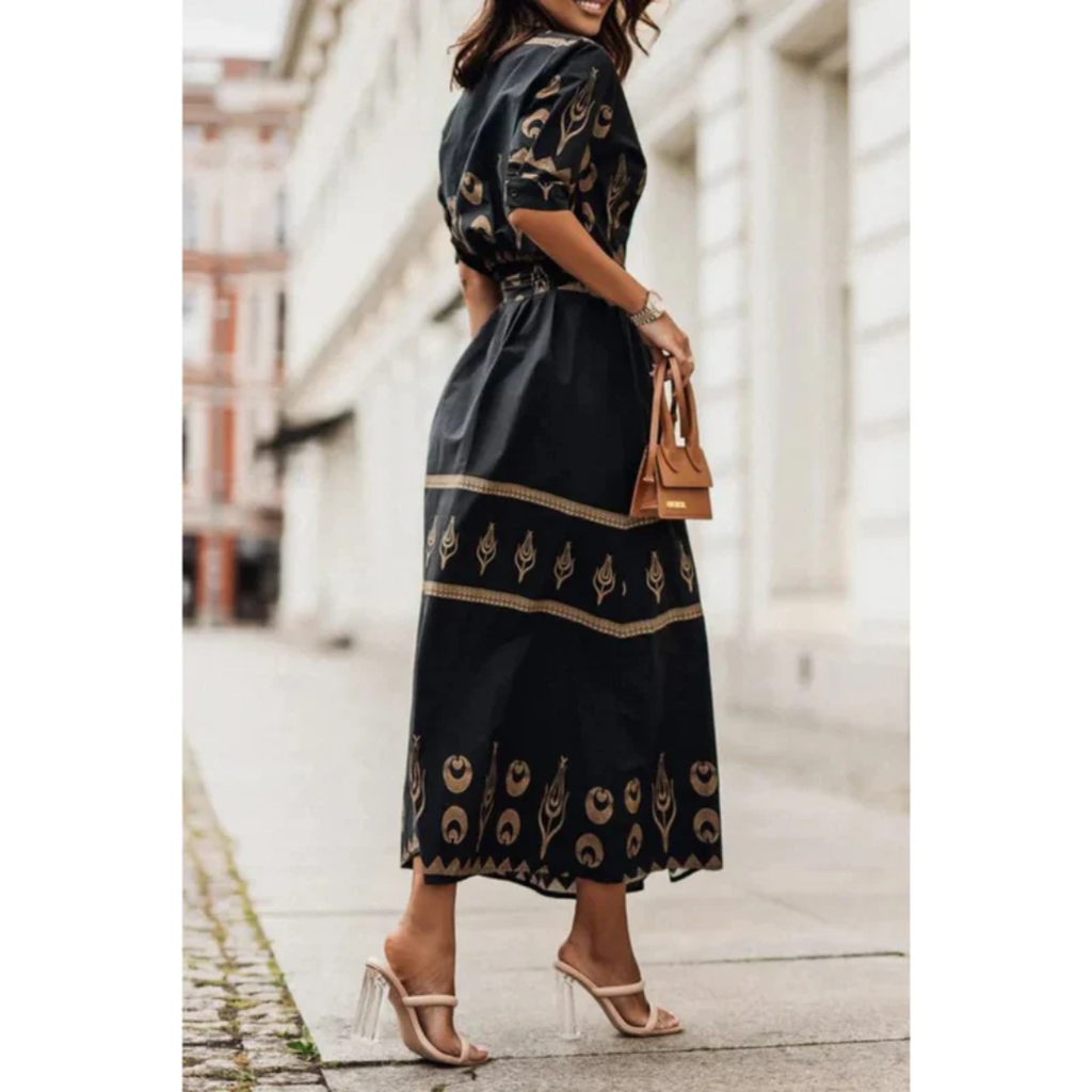 Romina | Damen Sommerkleid Midi im Boho Stil mit Silhouette