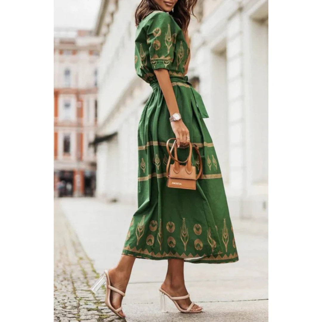 Romina | Damen Sommerkleid Midi im Boho Stil mit Silhouette