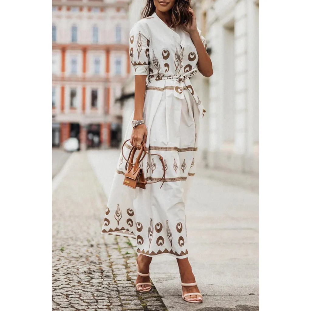 Romina | Damen Sommerkleid Midi im Boho Stil mit Silhouette