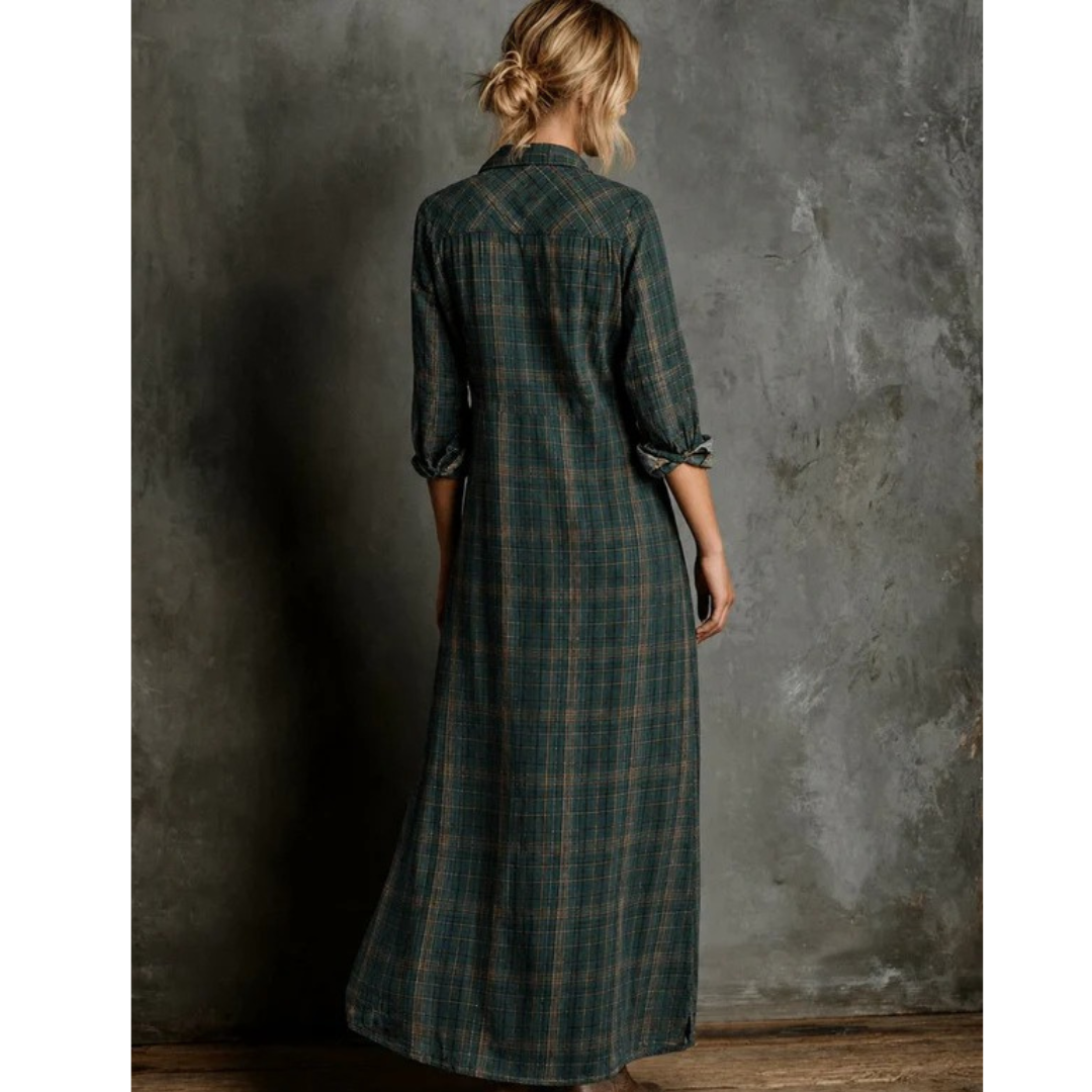 Romy | Damen Kariertes Boho Maxikleid