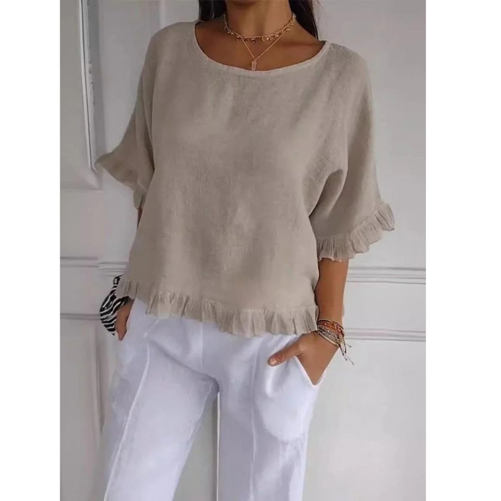Romy | Damen Leichte Sommerbluse Mit V-Ausschnitt