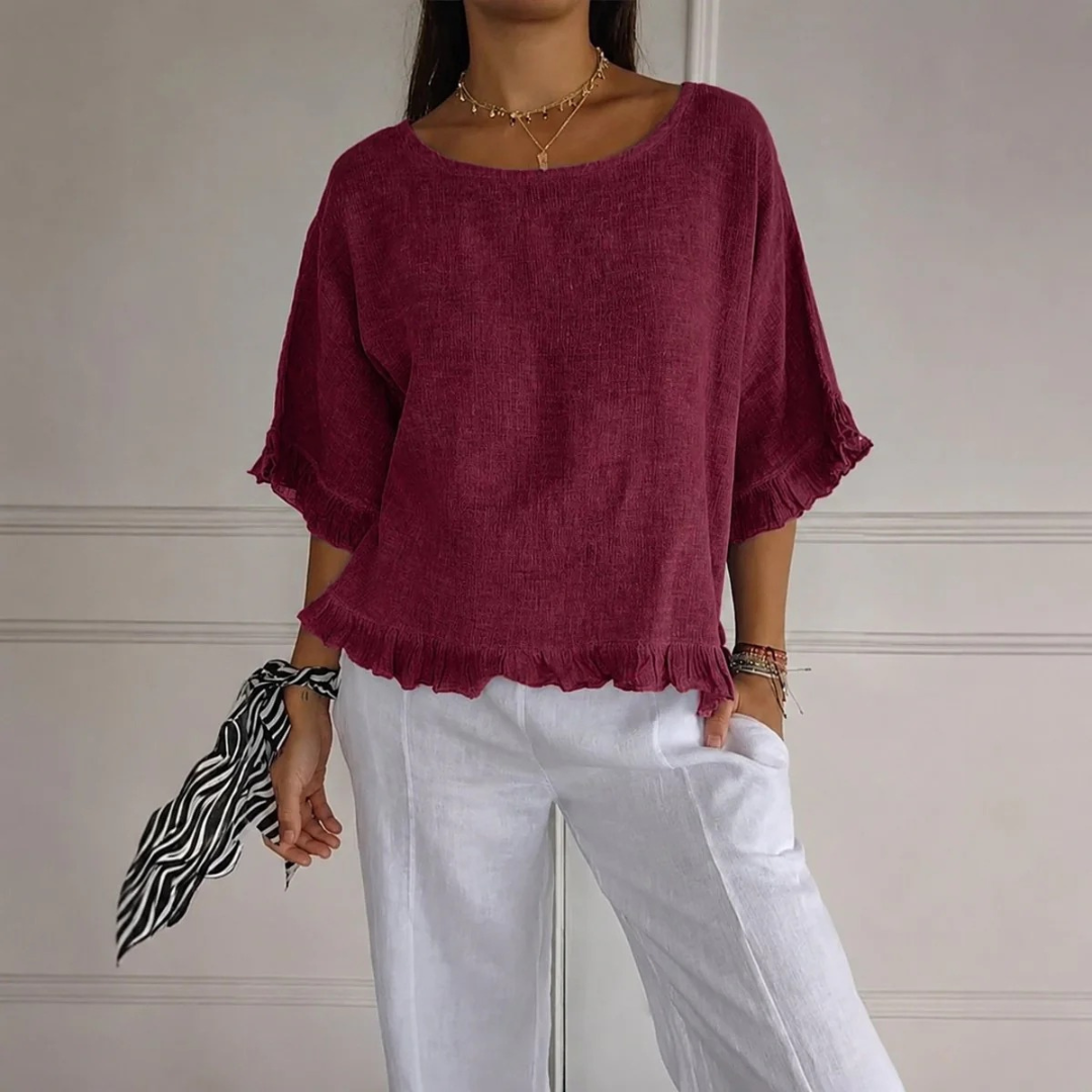 Romy | Damen Leichte Sommerbluse Mit V-Ausschnitt