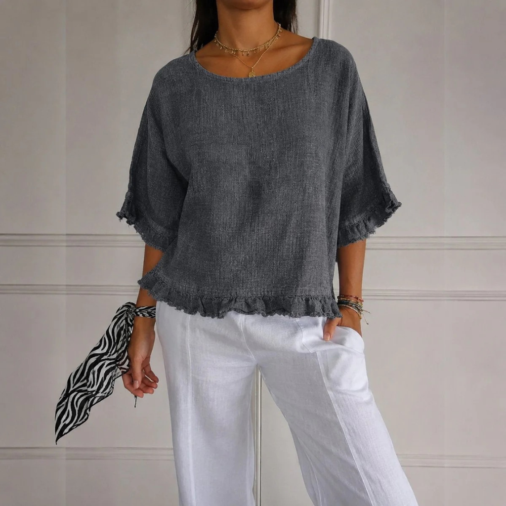 Romy | Damen Leichte Sommerbluse Mit V-Ausschnitt
