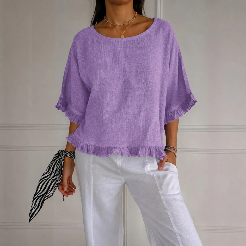 Romy | Damen Leichte Sommerbluse Mit V-Ausschnitt