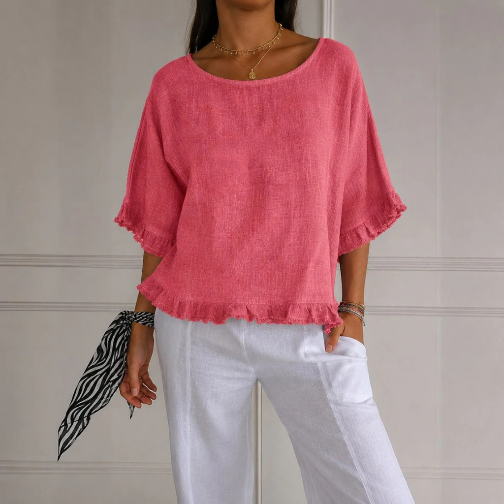 Romy | Damen Leichte Sommerbluse Mit V-Ausschnitt