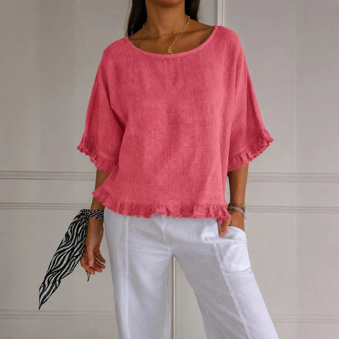 Romy | Damen Leichte Sommerbluse Mit V-Ausschnitt