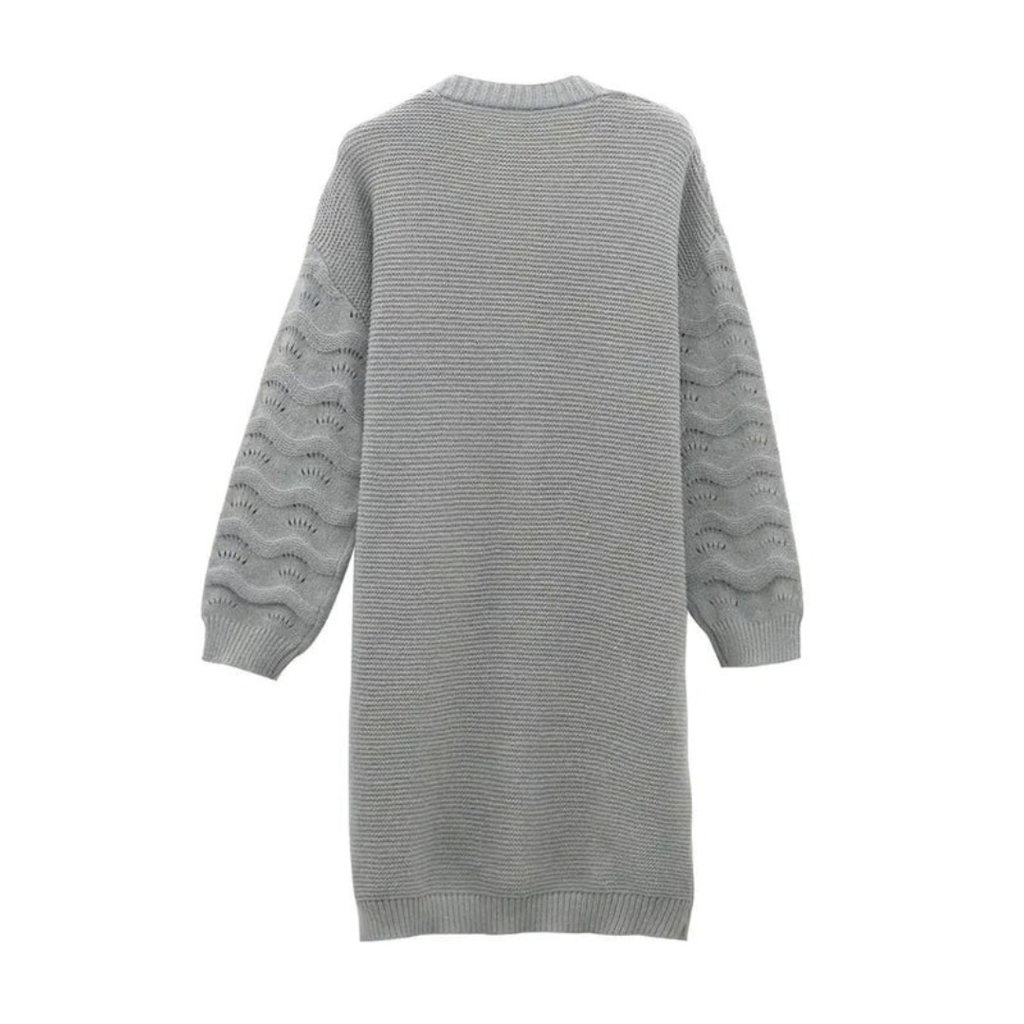 Ronja | Damen Graue Lange Strickjacke mit Struktur